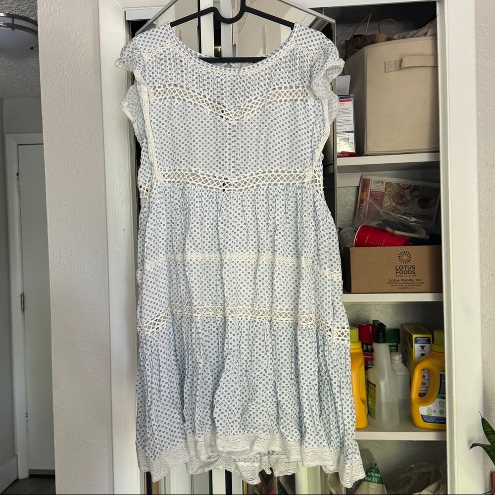 free people blue and white lace boxy dress